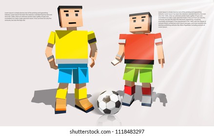 cartoon players on a gray background. Soccer player against the background of the stadium FIFA world cup. Welcome to Russia. Football player in Russia 2018