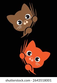 Cartoon Playful Cats Hanging with Big Eyes