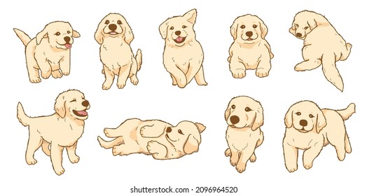 Cartoon Playful golden retriever puppy illustration