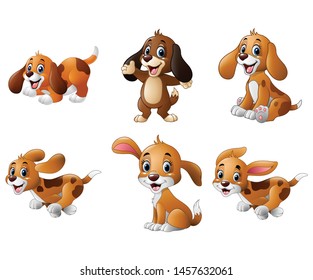 Cartoon playful puppy collections set