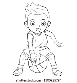 Cartoon playing basketball in outline