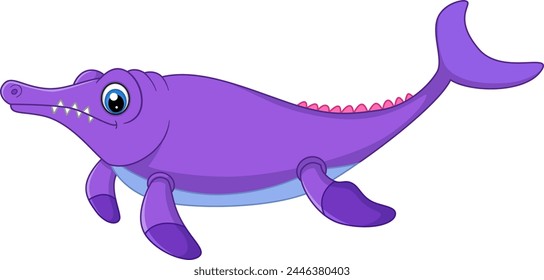 Cartoon plesiosuchus on white background of illustration