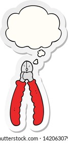 cartoon pliers with thought bubble as a printed sticker