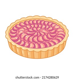 Cartoon plum or peach pie drawing. Simple hand drawn sweet tart. Isolated vector clip art illustration.