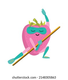 Cartoon plum superhero. Vector illustration