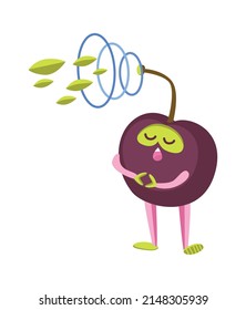 Cartoon plum superhero. Vector illustration