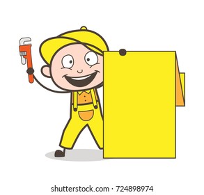 Cartoon Plumber with Blank Banner Vector Illustration
