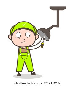 Cartoon Plumber Repairing Shower Vector Concept