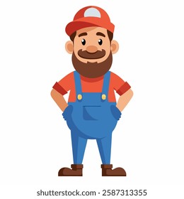cartoon plumber in uniform .Profession plumber. Isolated on white background.Front view.Vector illustration. 