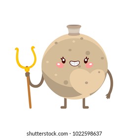 Cartoon Pluto with bident, planet, god of Greek mythology, vector character, Solar system.
