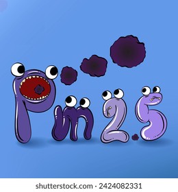 Caricatura 2.5, concepto de contaminación aérea. 2.5. Caricatura 2.5 sobre fondo azul. Dibujado a mano. Ilustración del vector