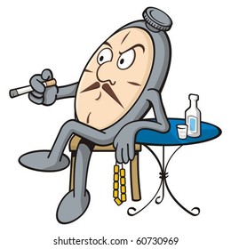 Cartoon of pocket clock relaxing drinking ouzo