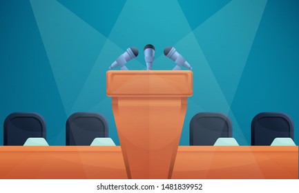 cartoon podium with microphone, vector illustration