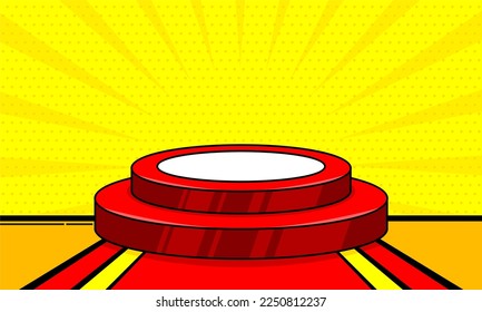 Cartoon podium stage in pop art style background