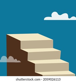 cartoon podium steps to the blue sky cloud background - blue background 
