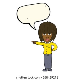 cartoon pointing annoyed woman with speech bubble