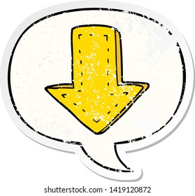 cartoon pointing arrow with speech bubble distressed distressed old sticker