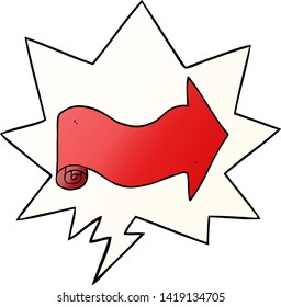 cartoon pointing arrow with speech bubble in smooth gradient style