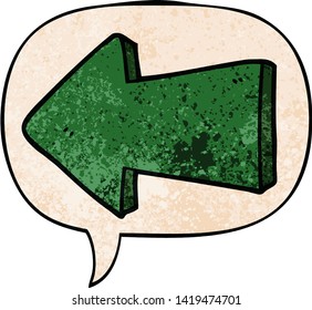 flecha señaladora de dibujos animados con burbuja de voz en estilo de textura retro