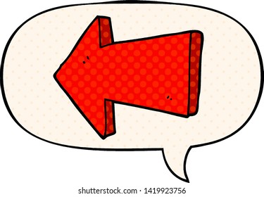 cartoon pointing arrow with speech bubble in comic book style