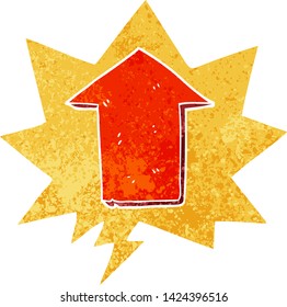 cartoon pointing arrow with speech bubble in grunge distressed retro textured style