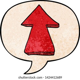 cartoon pointing arrow with speech bubble in retro texture style