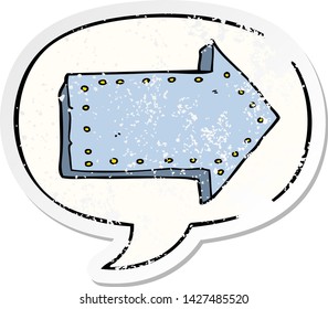 cartoon pointing arrow with speech bubble distressed distressed old sticker