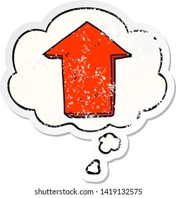 cartoon pointing arrow with thought bubble as a distressed worn sticker