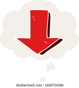 cartoon pointing arrow with thought bubble in retro style
