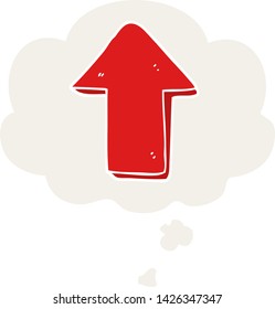 cartoon pointing arrow with thought bubble in retro style
