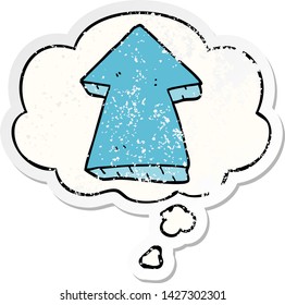 cartoon pointing arrow with thought bubble as a distressed worn sticker