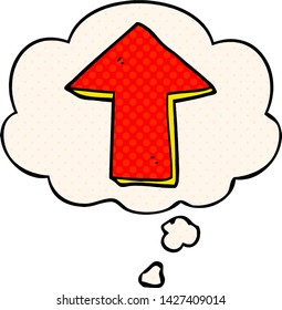 cartoon pointing arrow with thought bubble in comic book style