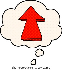 cartoon pointing arrow with thought bubble in comic book style