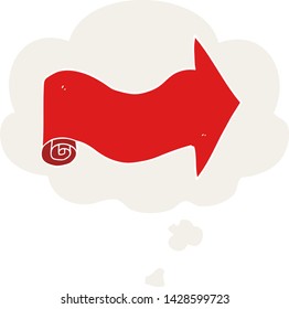cartoon pointing arrow with thought bubble in retro style