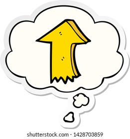 flecha apuntadora de dibujos animados con burbuja de pensamiento como pegatina impresa