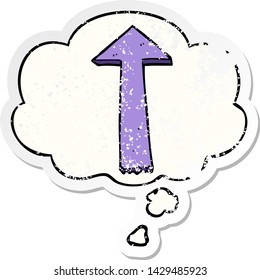 cartoon pointing arrow with thought bubble as a distressed worn sticker