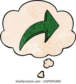 cartoon pointing arrow with thought bubble in grunge texture style