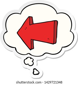 cartoon pointing arrow with thought bubble as a printed sticker
