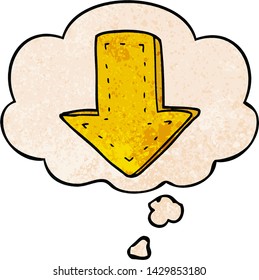 flecha señaladora de dibujos animados con burbuja de pensamiento en estilo de textura gruesa
