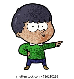 niño señalando caricatura