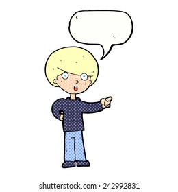 cartoon pointing boy with speech bubble