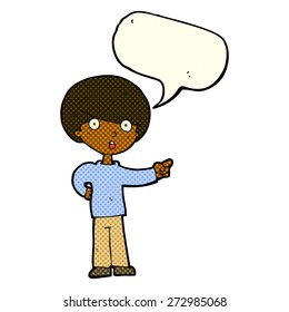 cartoon pointing boy with speech bubble