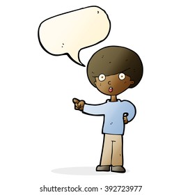 cartoon pointing boy with speech bubble