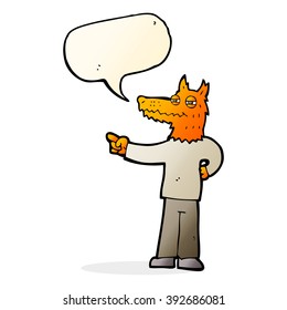 cartoon pointing fox man with speech bubble