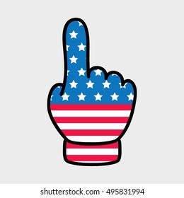 Cartoon pointing hand with American flag