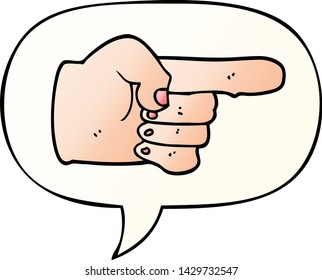 cartoon pointing hand with speech bubble in smooth gradient style
