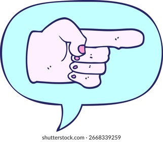 cartoon pointing hand with speech bubble in bright neon color