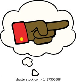 cartoon pointing hand with thought bubble