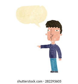 caricatura apuntando a un hombre con burbuja de habla
