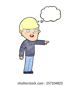 cartoon pointing man with thought bubble